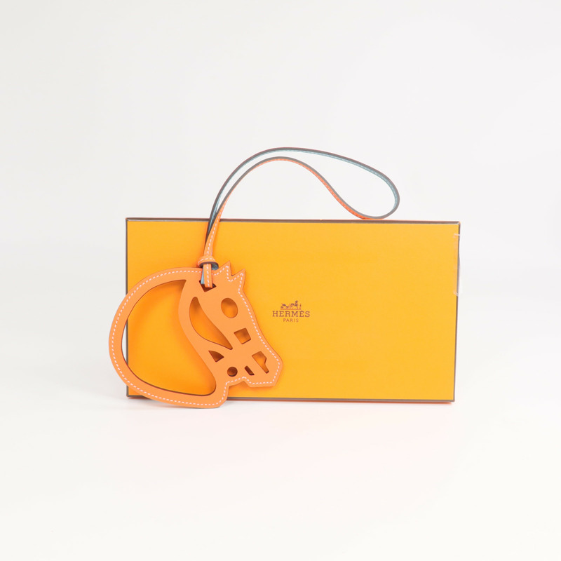 HERMES Swift皮革Horse Charm掛飾Plomb/Orange Poppy-7