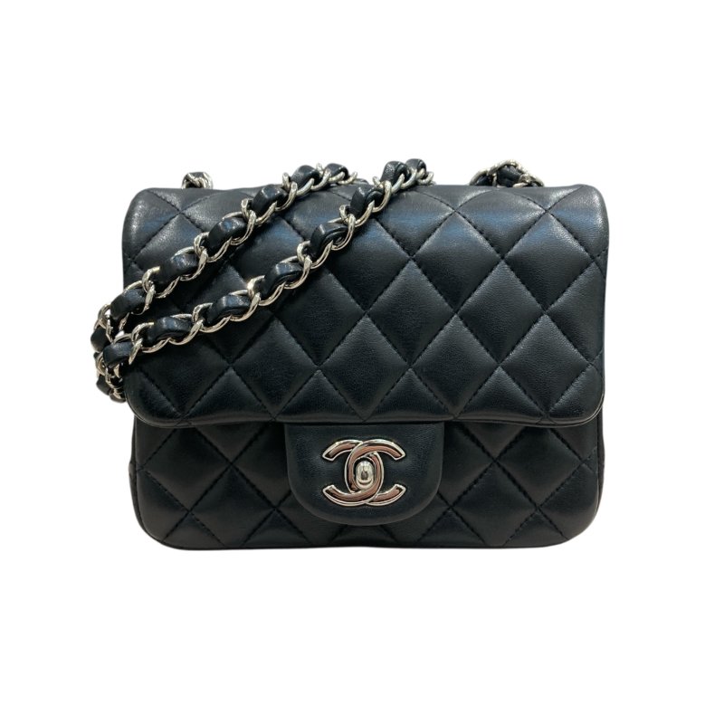 CHANEL 香奈兒 CLASSIC FLAP 經典翻蓋包 方胖子 小羊皮 黑色 銀釦-0