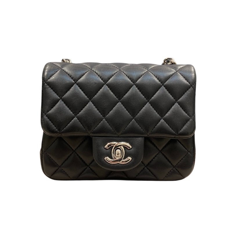 CHANEL 香奈兒 CLASSIC FLAP 經典翻蓋包 方胖子 小羊皮 黑色 銀釦-1