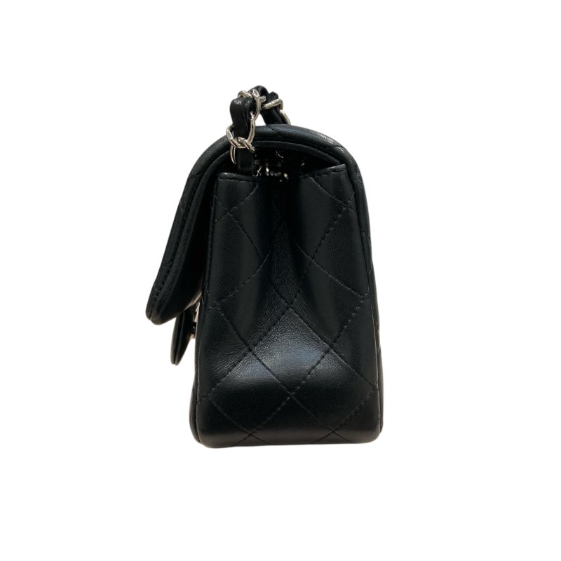 CHANEL 香奈兒 CLASSIC FLAP 經典翻蓋包 方胖子 小羊皮 黑色 銀釦-4