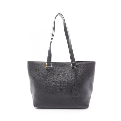 PRADA Logo 單肩手提包，黑色真皮，二手女款