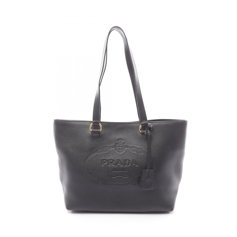 PRADA Logo 單肩手提包，黑色真皮，二手女款-0