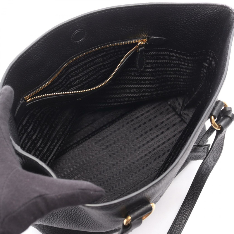 PRADA Logo 單肩手提包，黑色真皮，二手女款-2