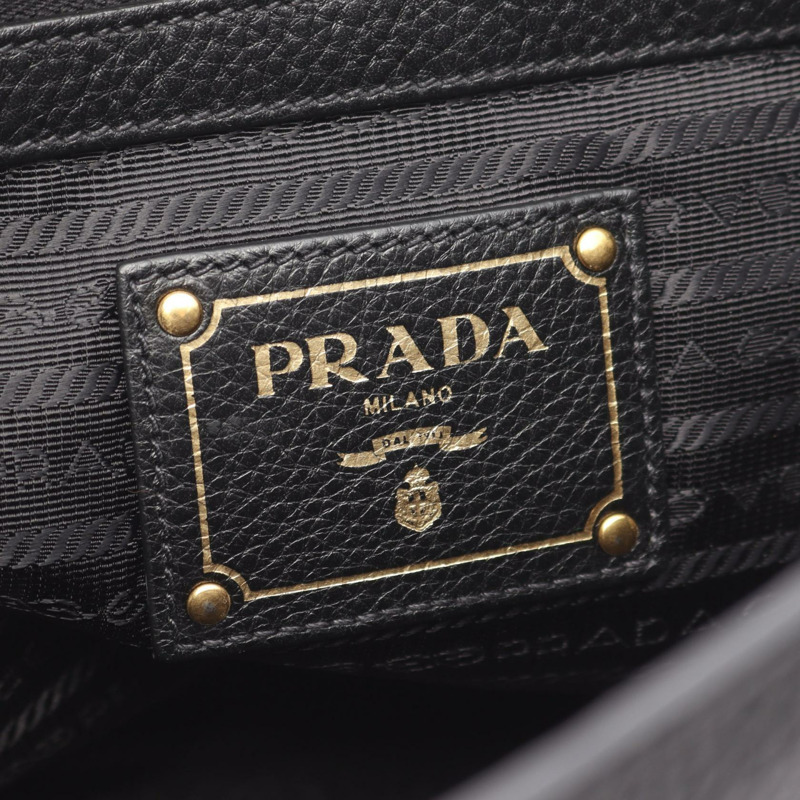 PRADA Logo 單肩手提包，黑色真皮，二手女款-3