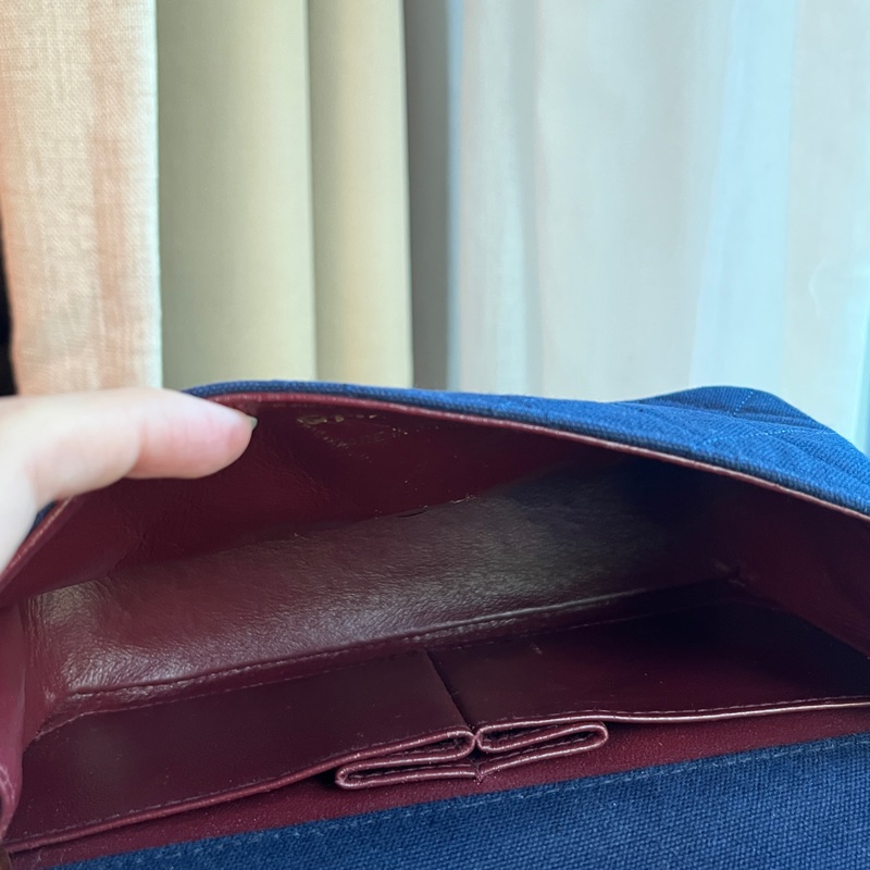 香奈兒 CHANEL 稀有海軍藍老香 中古包 迷你牛仔24K金鏈斜背包 丹寧帆布 翻蓋包-6