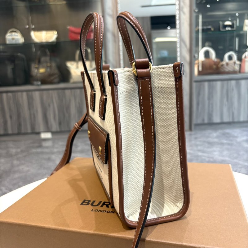 *SHIHNA名牌精品* BURBERRY Freya Mini 字母帆布拼皮革托特包-4