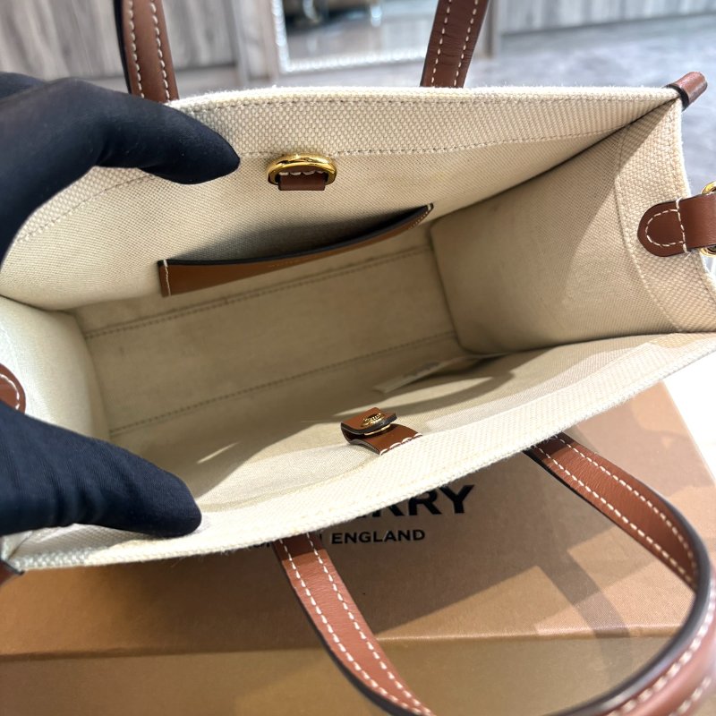 *SHIHNA名牌精品* BURBERRY Freya Mini 字母帆布拼皮革托特包-5