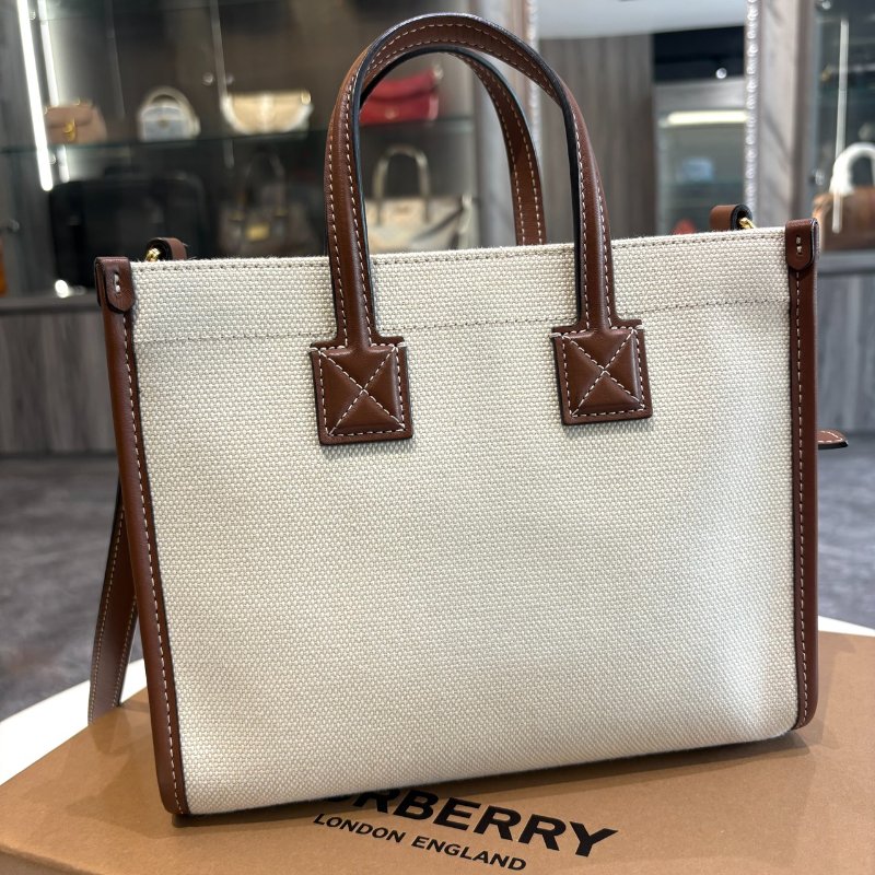 *SHIHNA名牌精品* BURBERRY Freya Mini 字母帆布拼皮革托特包-7