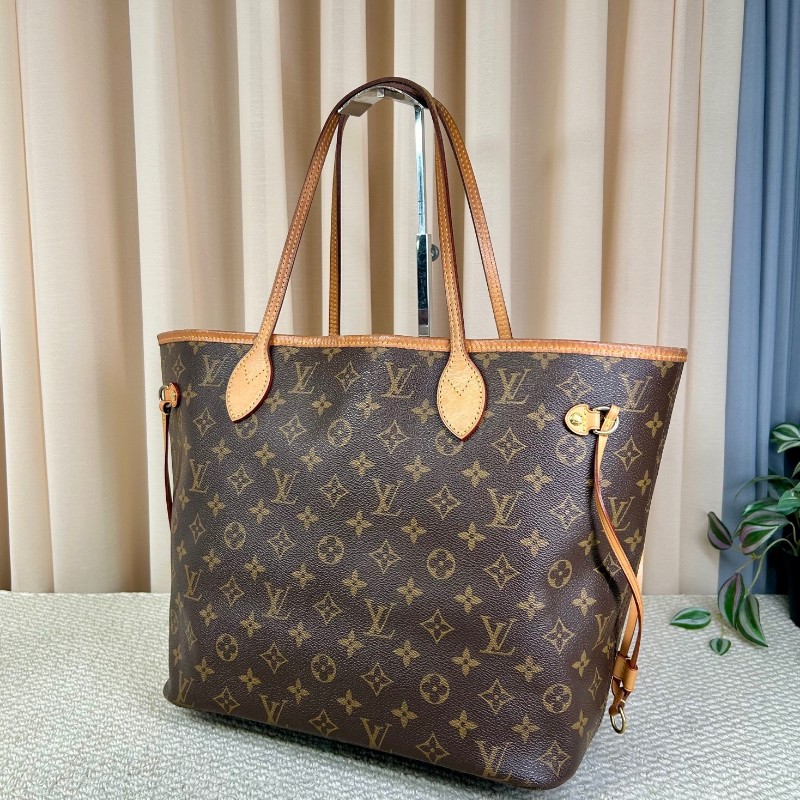 LV路易威登 Neverfull購物袋托特包子母包 經典老花滿印配玫紅色內裡 超大容量 日常實用百搭-3