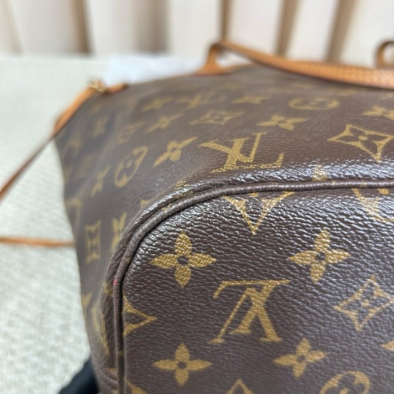 LV路易威登 Neverfull購物袋托特包子母包 經典老花滿印配玫紅色內裡 超大容量 日常實用百搭-10