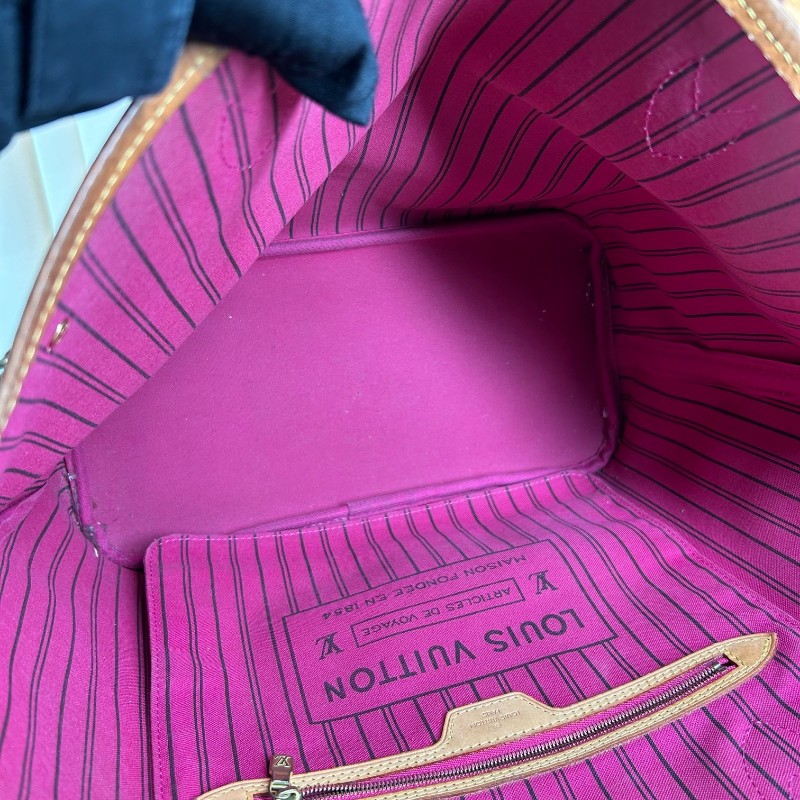 LV路易威登 Neverfull購物袋托特包子母包 經典老花滿印配玫紅色內裡 超大容量 日常實用百搭-12