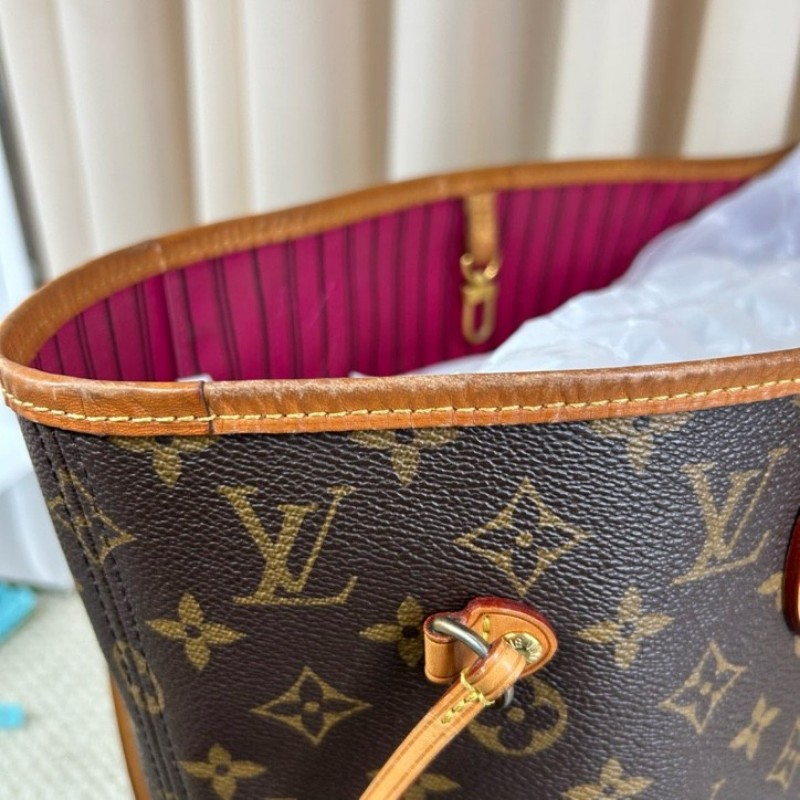 LV路易威登 Neverfull購物袋托特包子母包 經典老花滿印配玫紅色內裡 超大容量 日常實用百搭-14