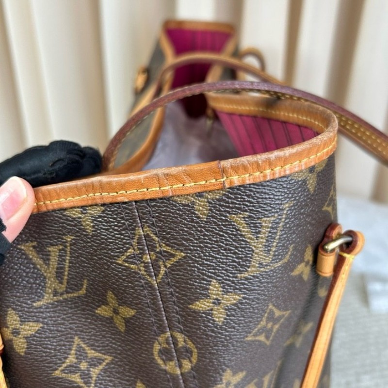 LV路易威登 Neverfull購物袋托特包子母包 經典老花滿印配玫紅色內裡 超大容量 日常實用百搭-15