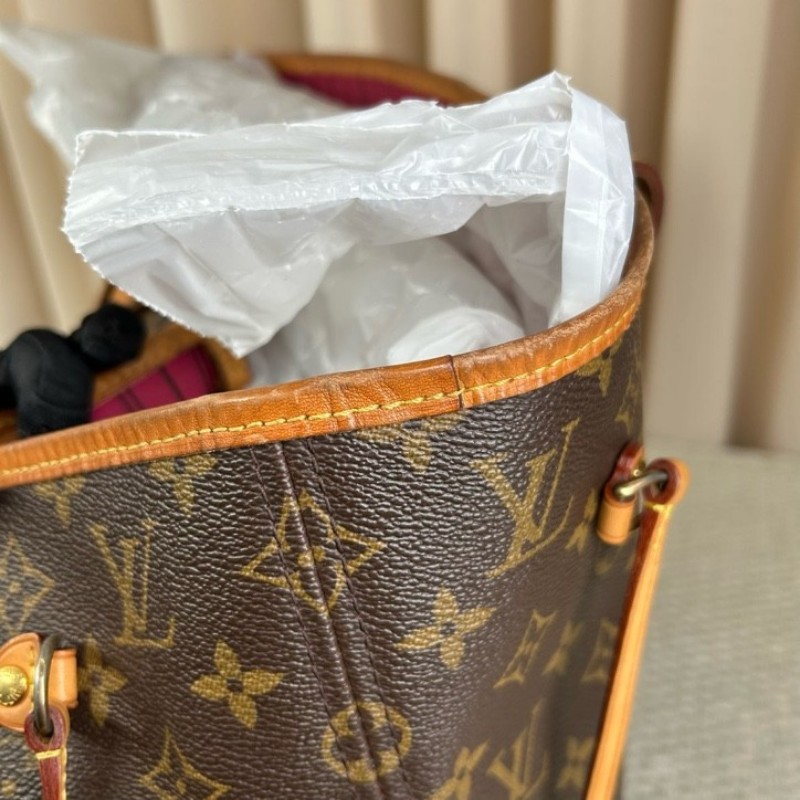 LV路易威登 Neverfull購物袋托特包子母包 經典老花滿印配玫紅色內裡 超大容量 日常實用百搭-21