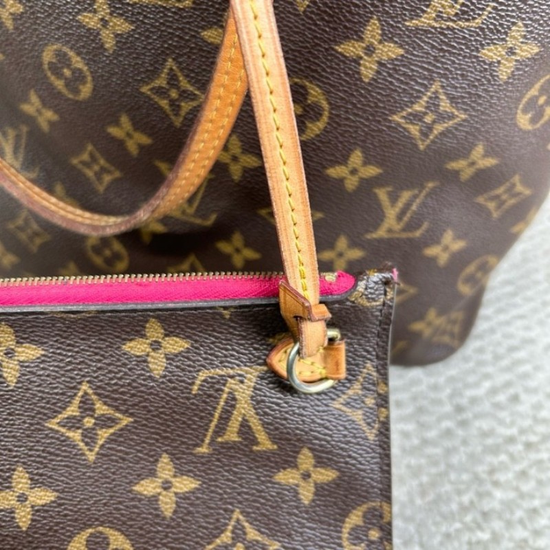 LV路易威登 Neverfull購物袋托特包子母包 經典老花滿印配玫紅色內裡 超大容量 日常實用百搭-22