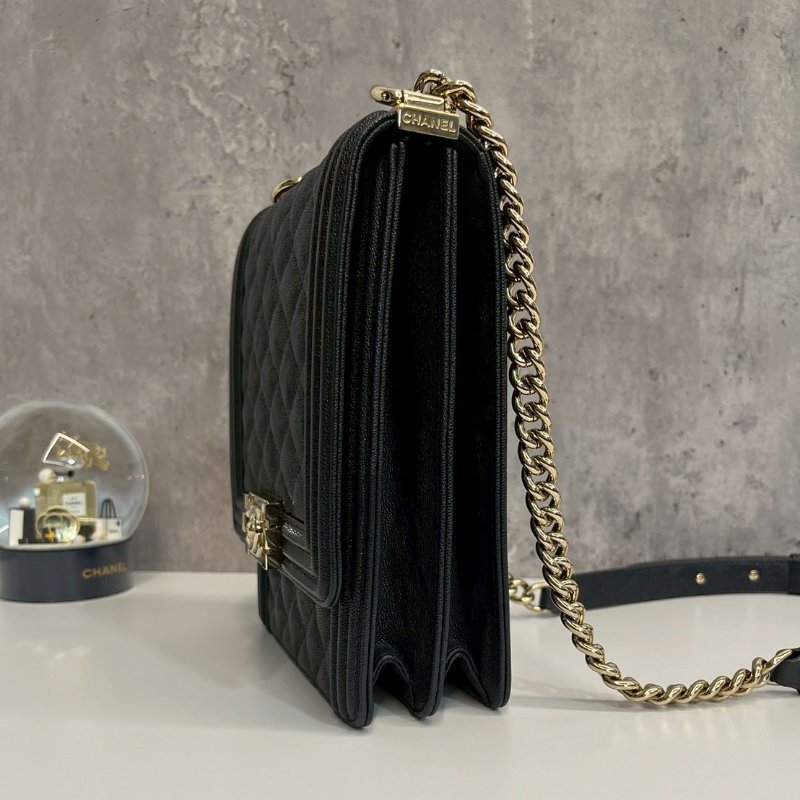 Chanel 豎版 boy 荔枝牛淡金釦-3