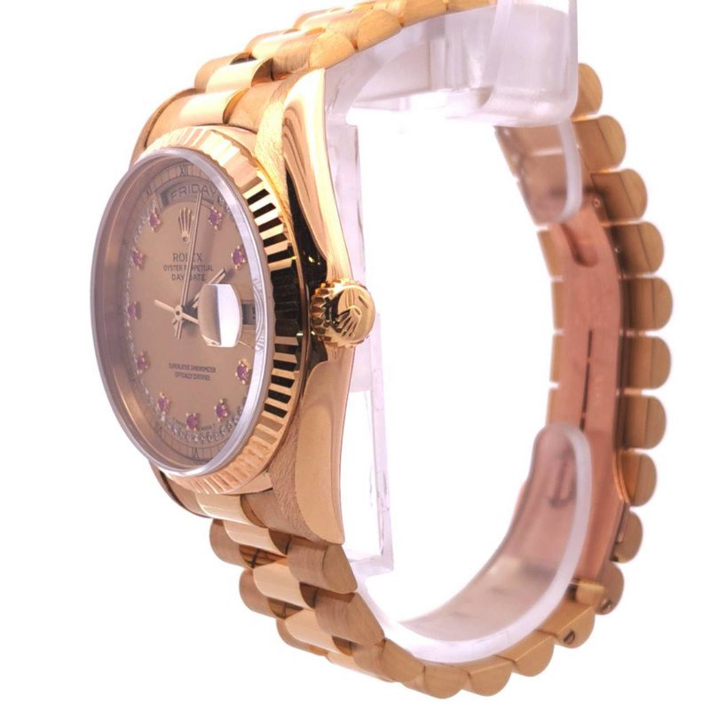 ＊奢華大道國際精品＊【W0648】ROLEX 18K黃金/紅寶石多層鑽面 DAY-DATE 18238 自動上鍊腕表 36MM-2