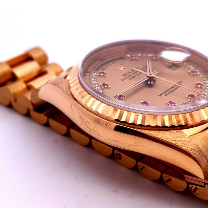 ＊奢華大道國際精品＊【W0648】ROLEX 18K黃金/紅寶石多層鑽面 DAY-DATE 18238 自動上鍊腕表 36MM-15