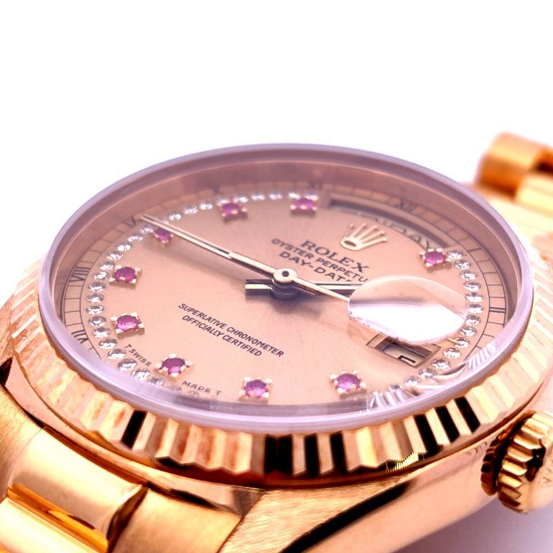 ＊奢華大道國際精品＊【W0648】ROLEX 18K黃金/紅寶石多層鑽面 DAY-DATE 18238 自動上鍊腕表 36MM-16