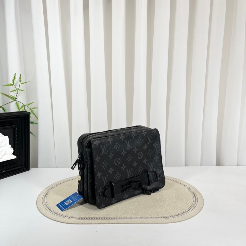 LV路易威登  芯片款 Steamer 黑老花郵差包單肩包斜挎包 男款-2