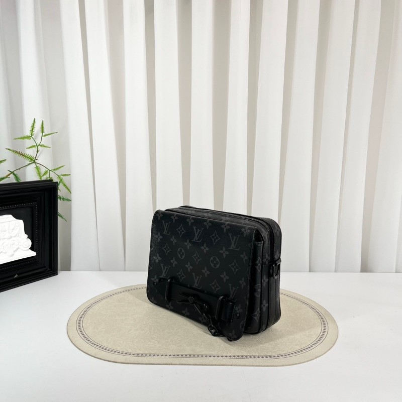 LV路易威登  芯片款 Steamer 黑老花郵差包單肩包斜挎包 男款-3