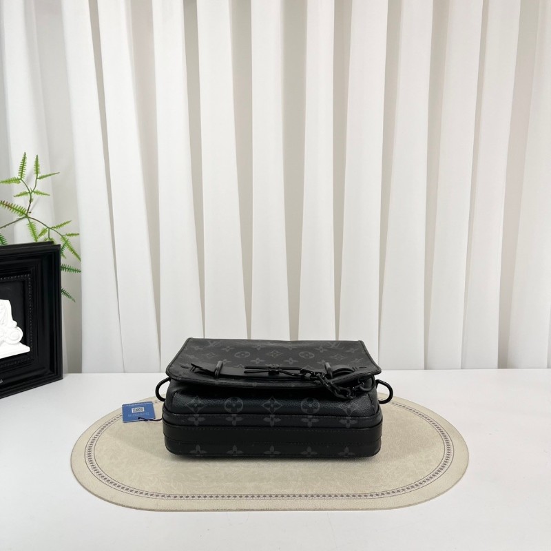 LV路易威登  芯片款 Steamer 黑老花郵差包單肩包斜挎包 男款-4