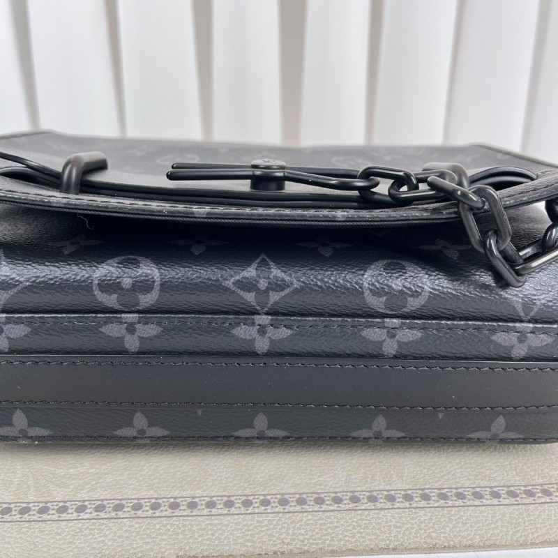 LV路易威登  芯片款 Steamer 黑老花郵差包單肩包斜挎包 男款-7