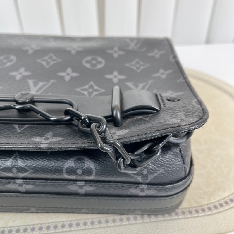 LV路易威登  芯片款 Steamer 黑老花郵差包單肩包斜挎包 男款-10