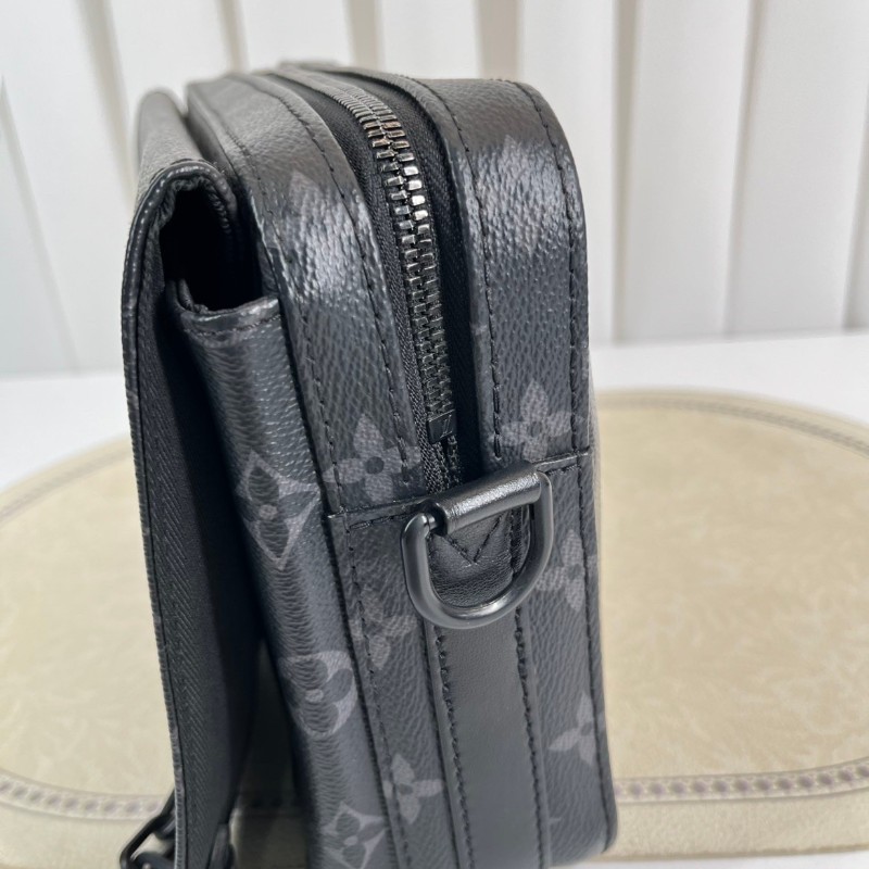 LV路易威登  芯片款 Steamer 黑老花郵差包單肩包斜挎包 男款-12