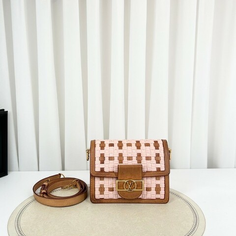 Lv/路易威登  芯片款 Dauphine達芙妮 限量款 單肩斜挎包 粉色編織 漆皮拼牛皮 內裡新款銅牌