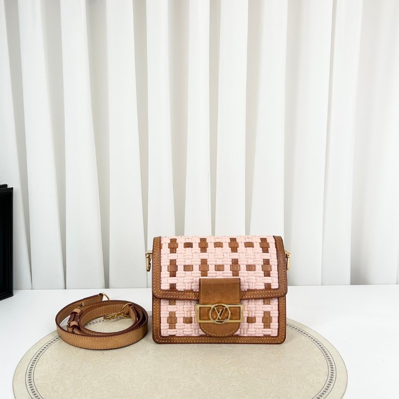 Lv/路易威登  芯片款 Dauphine達芙妮 限量款 單肩斜挎包 粉色編織 漆皮拼牛皮 內裡新款銅牌-0