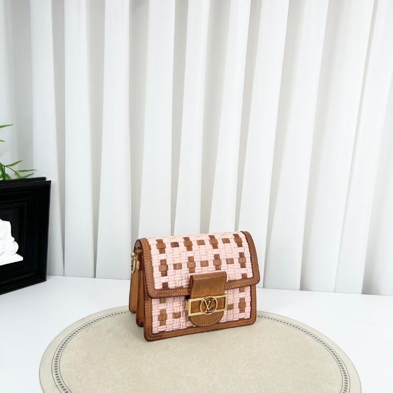 Lv/路易威登  芯片款 Dauphine達芙妮 限量款 單肩斜挎包 粉色編織 漆皮拼牛皮 內裡新款銅牌-2