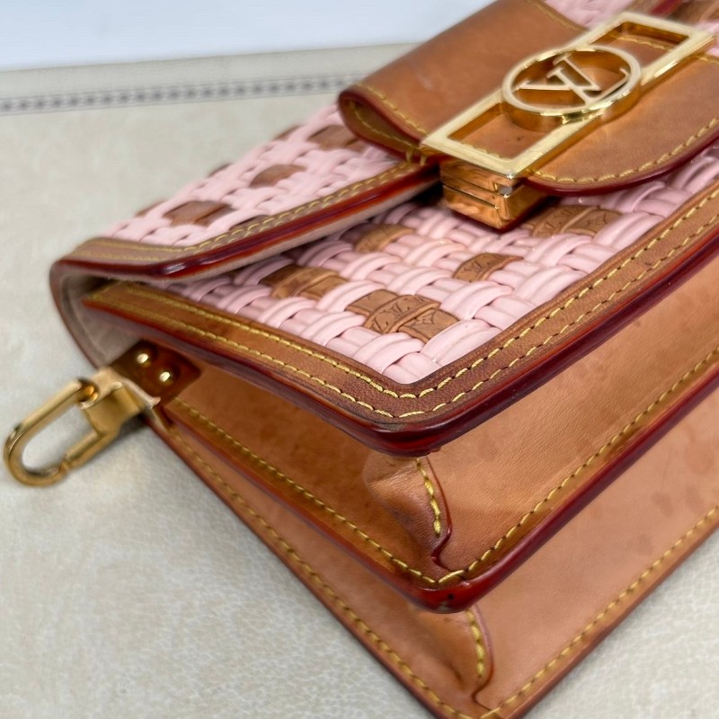 Lv/路易威登  芯片款 Dauphine達芙妮 限量款 單肩斜挎包 粉色編織 漆皮拼牛皮 內裡新款銅牌-7