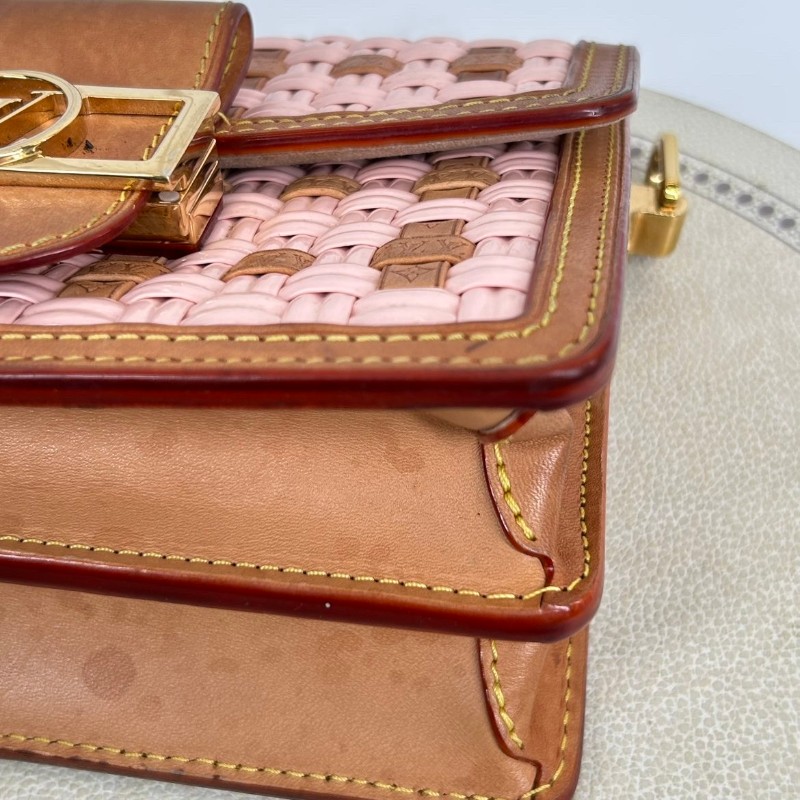 Lv/路易威登  芯片款 Dauphine達芙妮 限量款 單肩斜挎包 粉色編織 漆皮拼牛皮 內裡新款銅牌-8