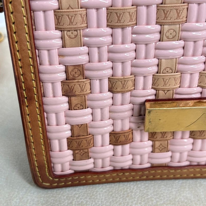 Lv/路易威登  芯片款 Dauphine達芙妮 限量款 單肩斜挎包 粉色編織 漆皮拼牛皮 內裡新款銅牌-13