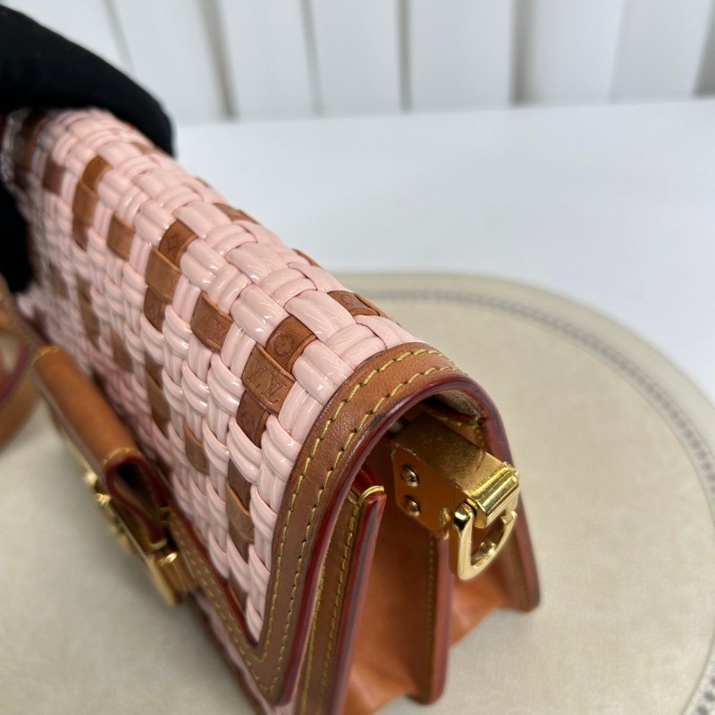 Lv/路易威登  芯片款 Dauphine達芙妮 限量款 單肩斜挎包 粉色編織 漆皮拼牛皮 內裡新款銅牌-17