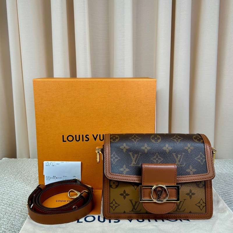 LV路易威登Dauphine達芙妮老花拼皮 經典老花配棕色小牛皮 皮質柔軟 可單肩可斜挎 肩帶可調節 容量實用 日常百搭-0