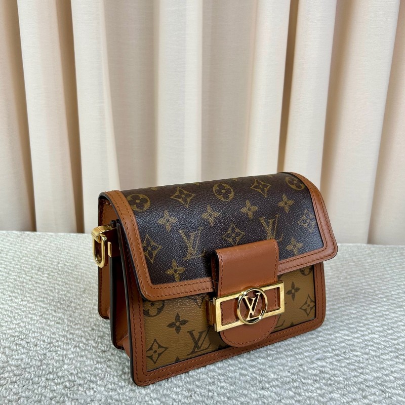 LV路易威登Dauphine達芙妮老花拼皮 經典老花配棕色小牛皮 皮質柔軟 可單肩可斜挎 肩帶可調節 容量實用 日常百搭-3