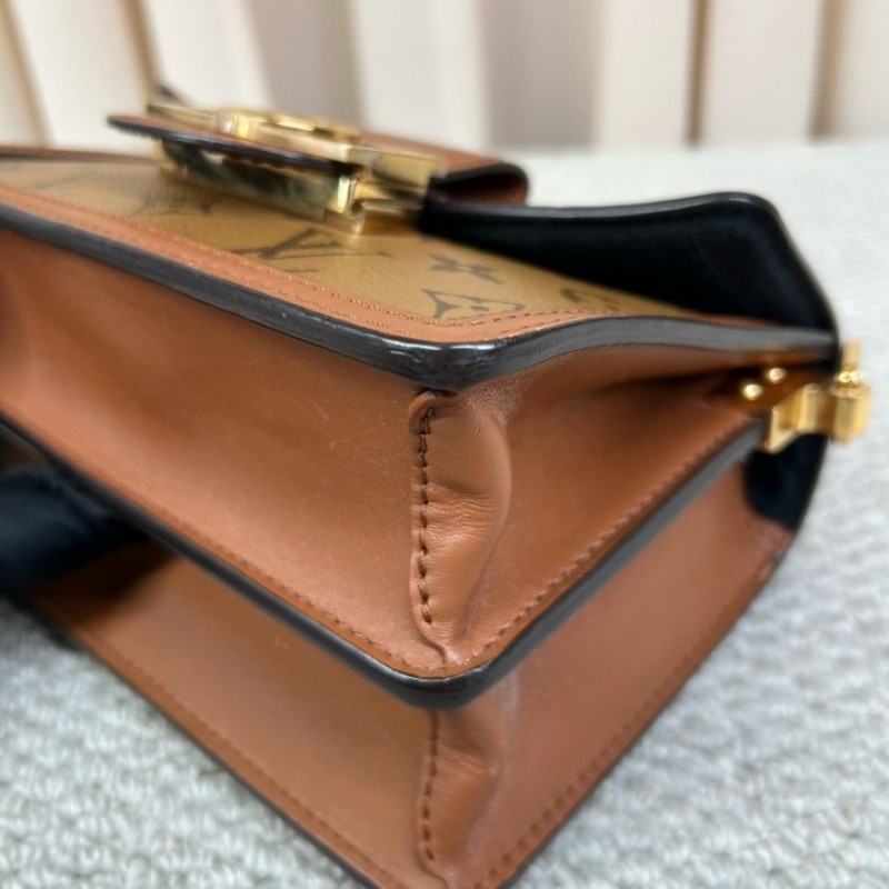 LV路易威登Dauphine達芙妮老花拼皮 經典老花配棕色小牛皮 皮質柔軟 可單肩可斜挎 肩帶可調節 容量實用 日常百搭-8