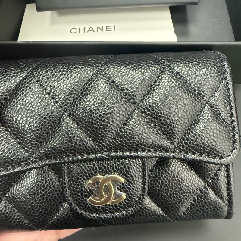 Chanel 經典牛皮拉鏈卡包 零錢包 全新閑置-0