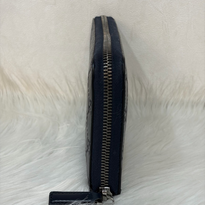 GUCCI 447906 深藍 全皮 拉鍊夾 零錢包 手機包 支票夾 護照夾 長夾-1