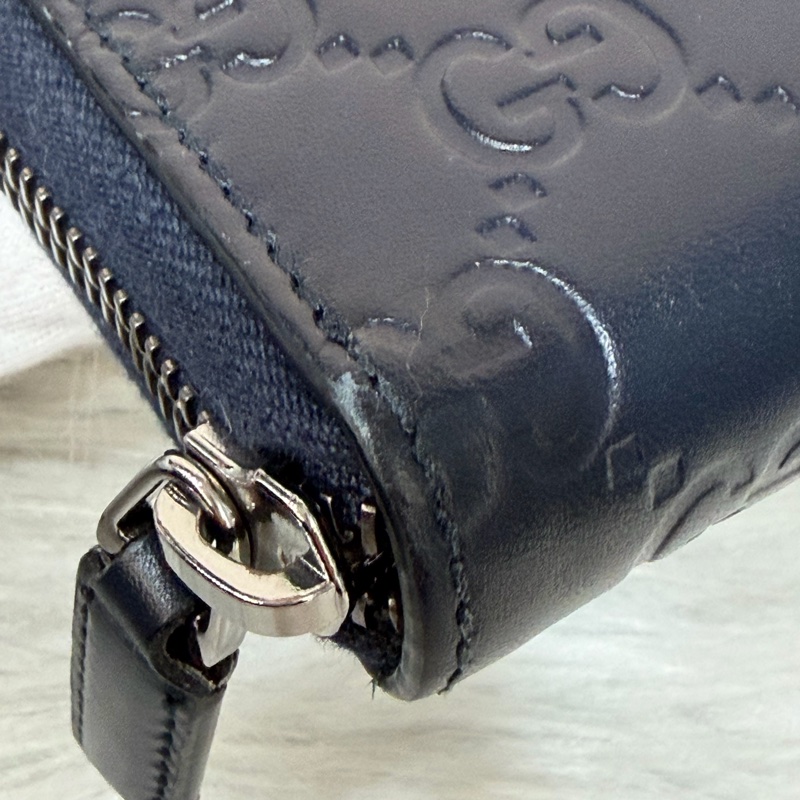 GUCCI 447906 深藍 全皮 拉鍊夾 零錢包 手機包 支票夾 護照夾 長夾-5