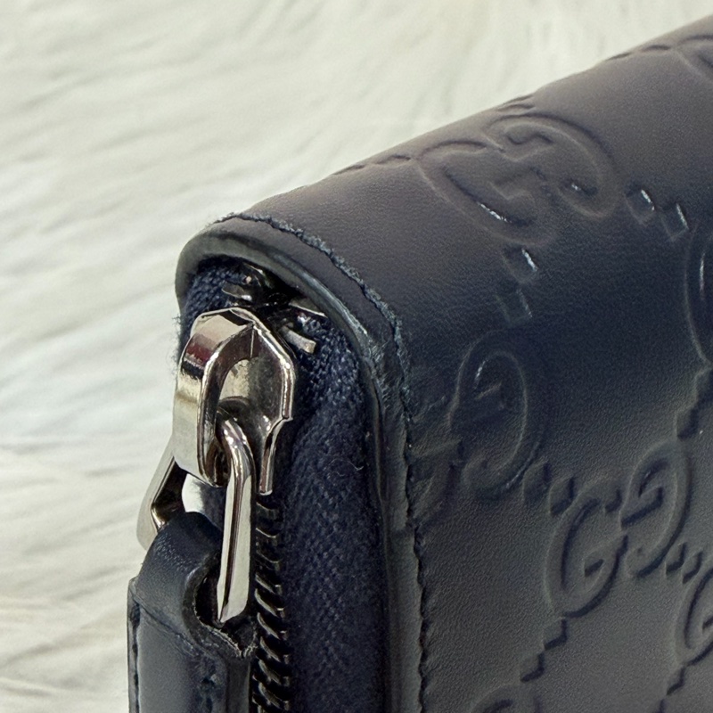 GUCCI 447906 深藍 全皮 拉鍊夾 零錢包 手機包 支票夾 護照夾 長夾-6