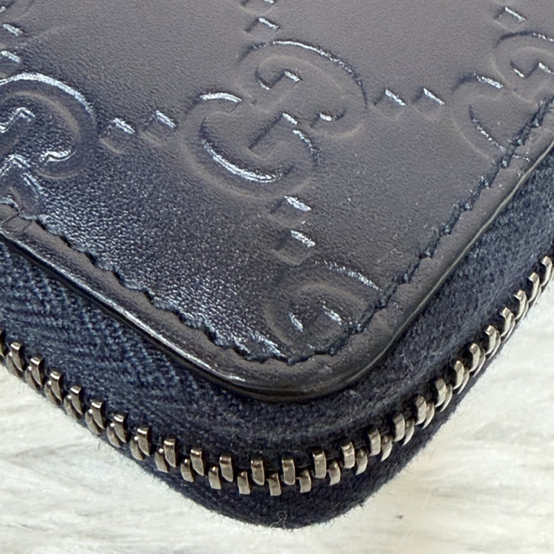 GUCCI 447906 深藍 全皮 拉鍊夾 零錢包 手機包 支票夾 護照夾 長夾-12