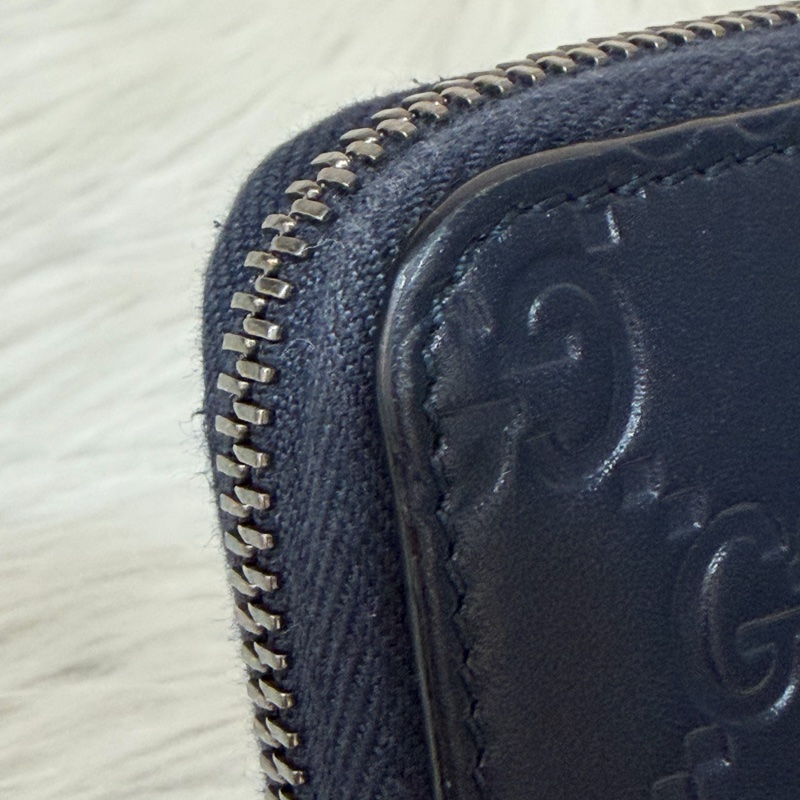 GUCCI 447906 深藍 全皮 拉鍊夾 零錢包 手機包 支票夾 護照夾 長夾-13