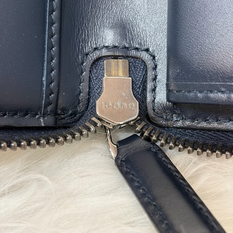 GUCCI 447906 深藍 全皮 拉鍊夾 零錢包 手機包 支票夾 護照夾 長夾-26