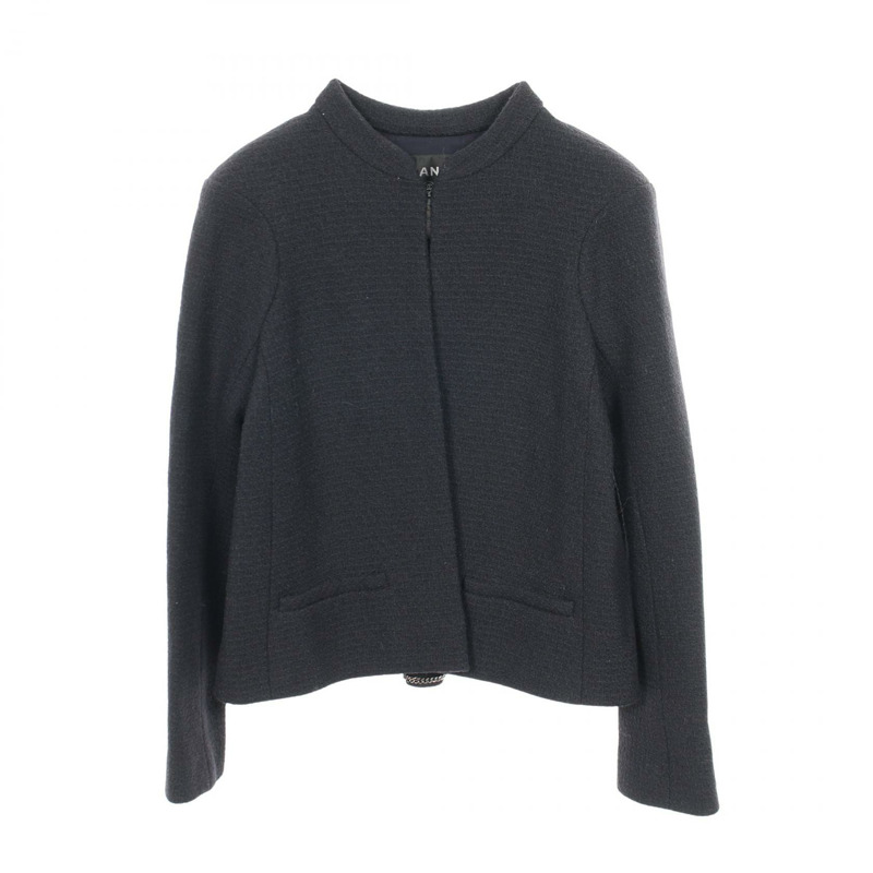 香奈兒 COCO 標誌紐扣斜紋軟呢外套 其他羊毛海軍藍二手女裝-0