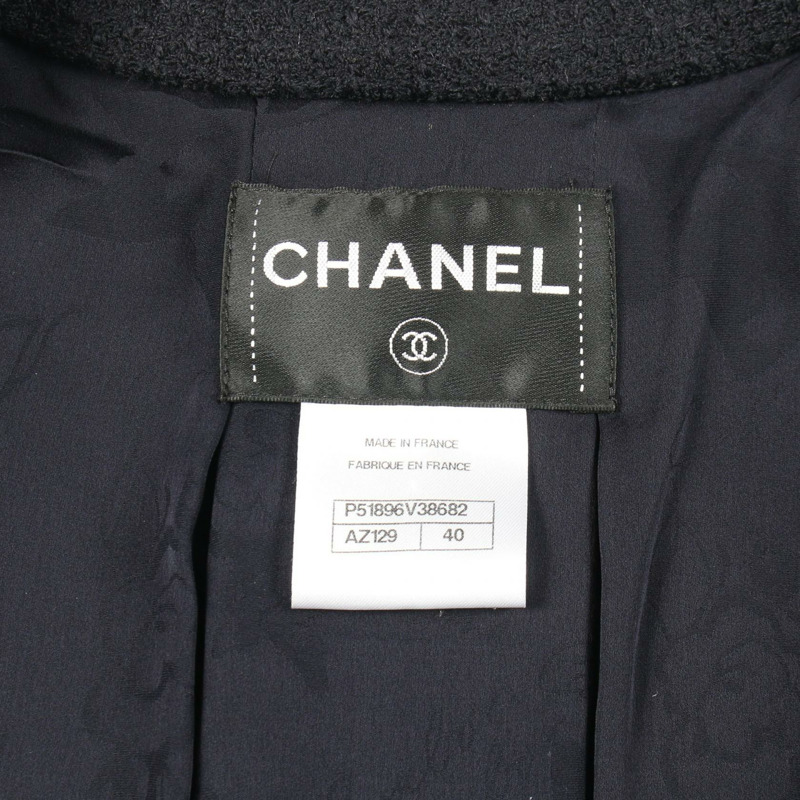 香奈兒 COCO 標誌紐扣斜紋軟呢外套 其他羊毛海軍藍二手女裝-2
