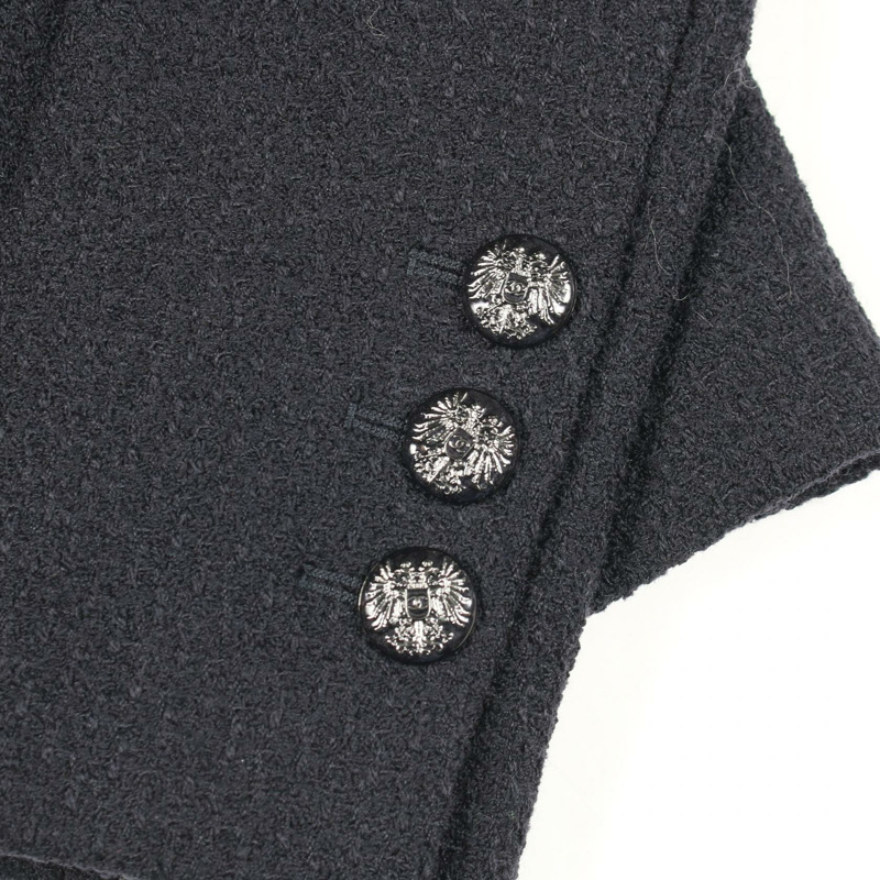 香奈兒 COCO 標誌紐扣斜紋軟呢外套 其他羊毛海軍藍二手女裝-8