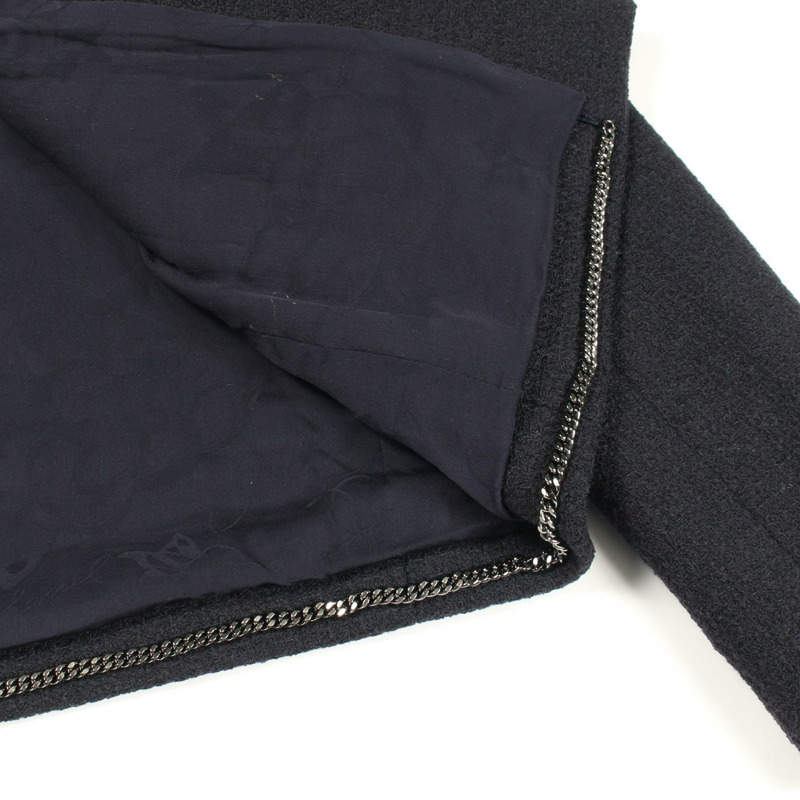 香奈兒 COCO 標誌紐扣斜紋軟呢外套 其他羊毛海軍藍二手女裝-9